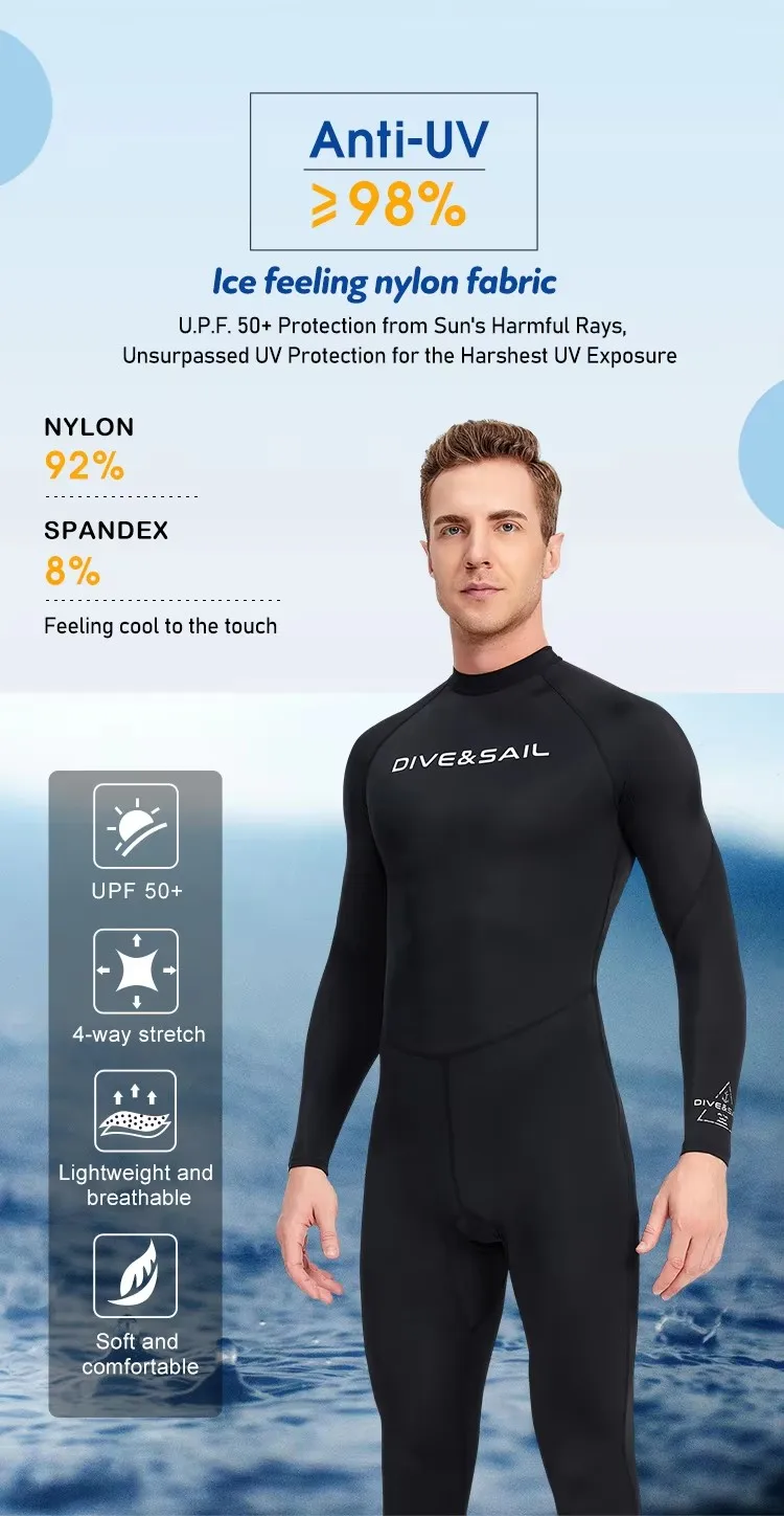 Männer Lycra UPF50+ Tauchhaut Neoprenanzüge Rash Guard Ganzkörper UV-Schutz zum Tauchen Schnorcheln Surfen Speerfischen Sporthäute – Detail 3