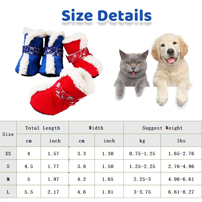 Title 2, 4Pcs/set Pet Shoes Waterproof Thick Warm Comfor...