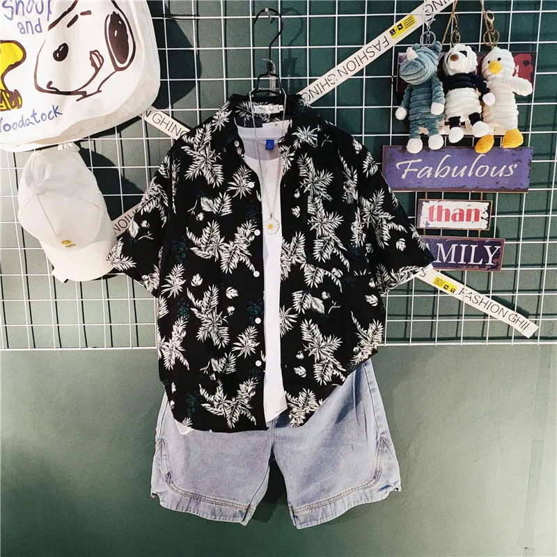 

Autumn and Summer Print Contrast Color Shorts Sets Men Casual Two Pieces Short Sleeve Shirts and Short Trousers Man W17