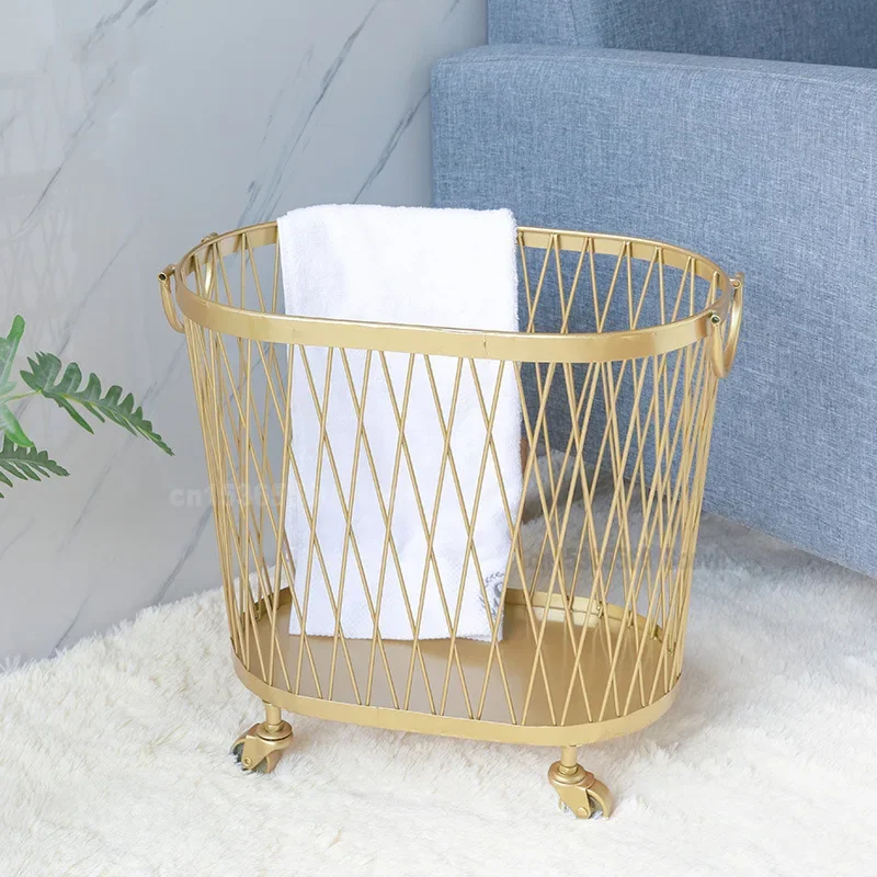 

Golden Dirty Clothes Basket European Style Luxury Rolling Laundry Basket Living Room and Bathroom Clothes Storage Elegant