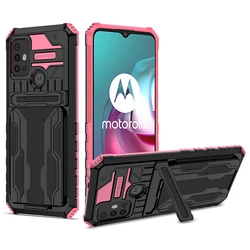 Shockproof Armor Phone Case with Card Holder for Moto Motorola G Series (Pink)