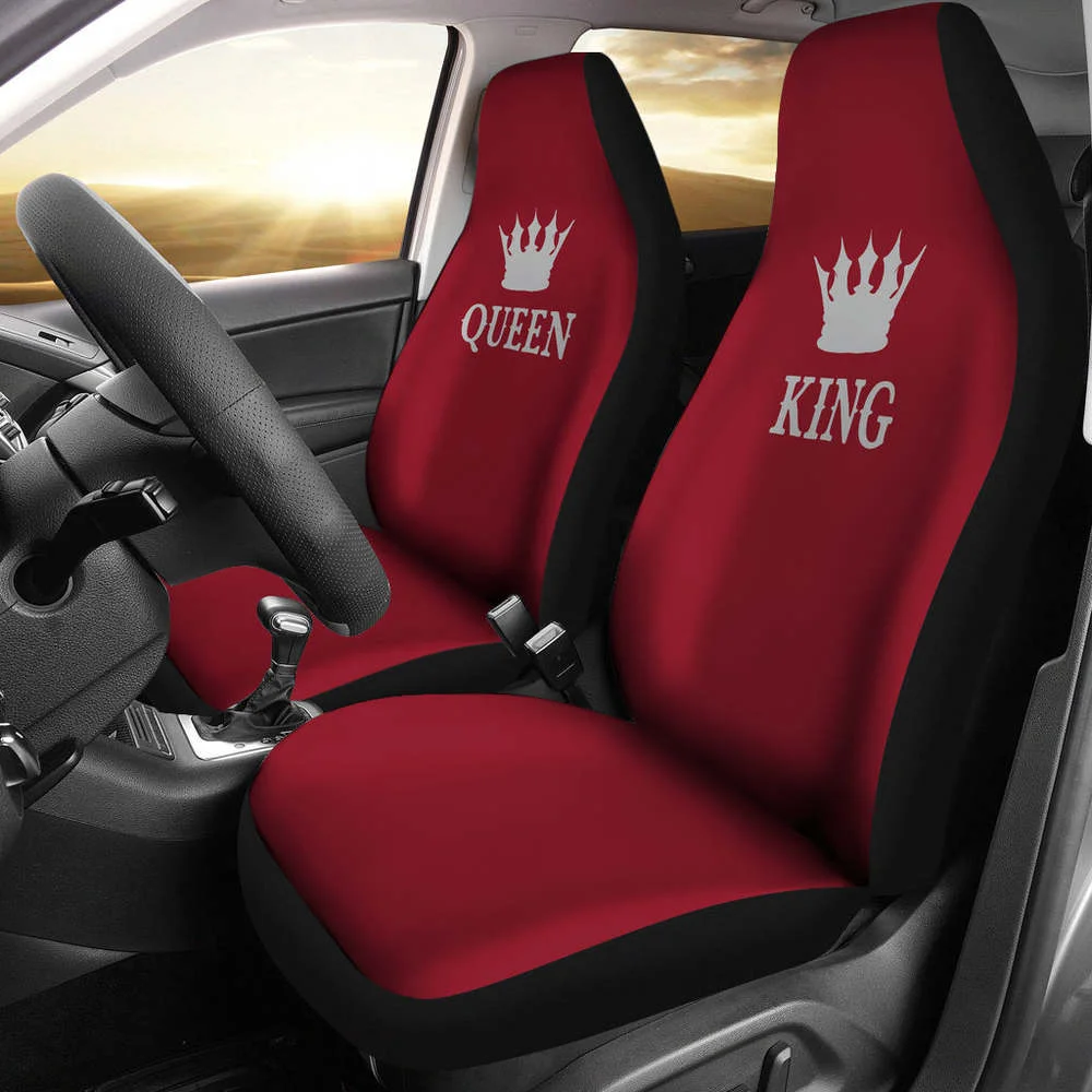 Queen And King His And Hers Car Seat Covers Set In Burgundy,pack Of 2