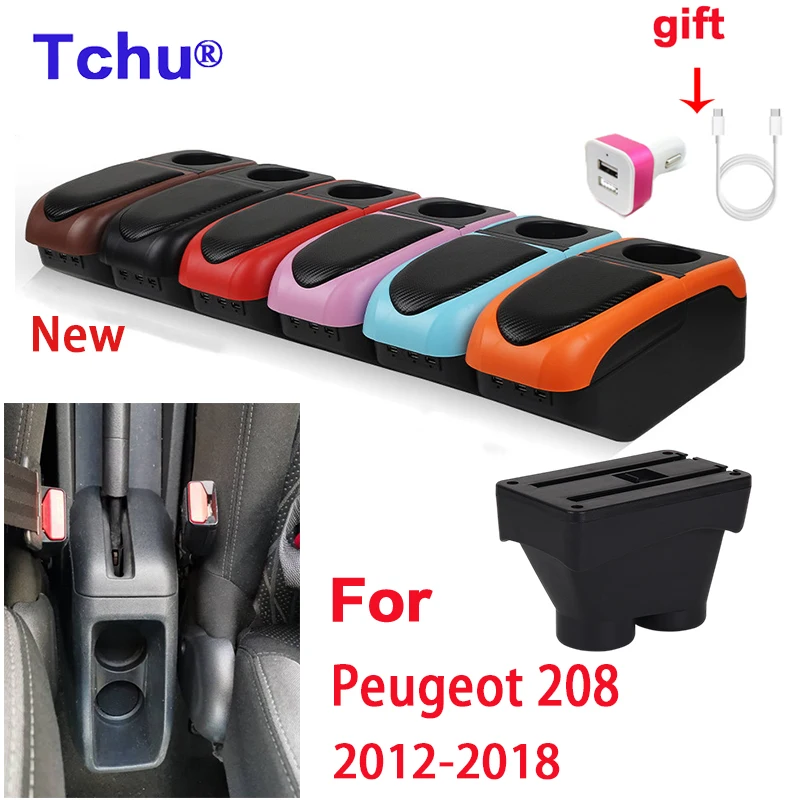 

For Peugeot 208 armrest box 2012 2013 2014 2015 2016 2017 2018 Internal modification USB cup holder Car Accessories