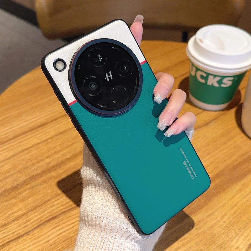 Ultrathin Contrasting Leather Camera Protection Case with Titanium Silver Border
