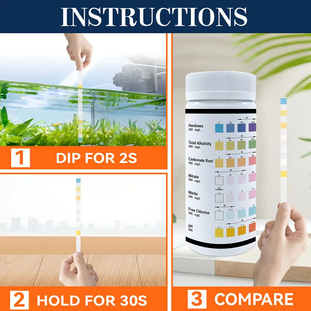 50/100PCS 7 in 1 Aquarium Test Strips Fish Tank Test Set Freshwater Saltwater Aquarium Water to Detect PH Quality
