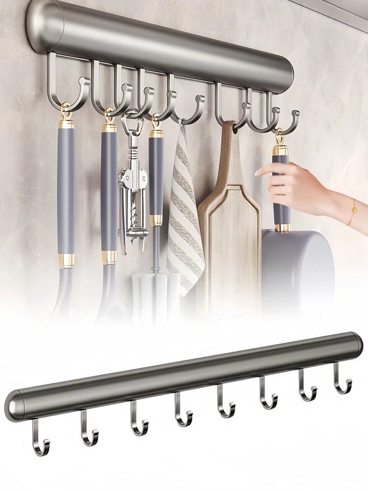 Description Picture 2 of item30-50cm Wall Mounted Kitchen Hook Rack Aluminum Cabinet Storage Kitchen Utensils Rack Spoon Shovel Movable Hook Hardware