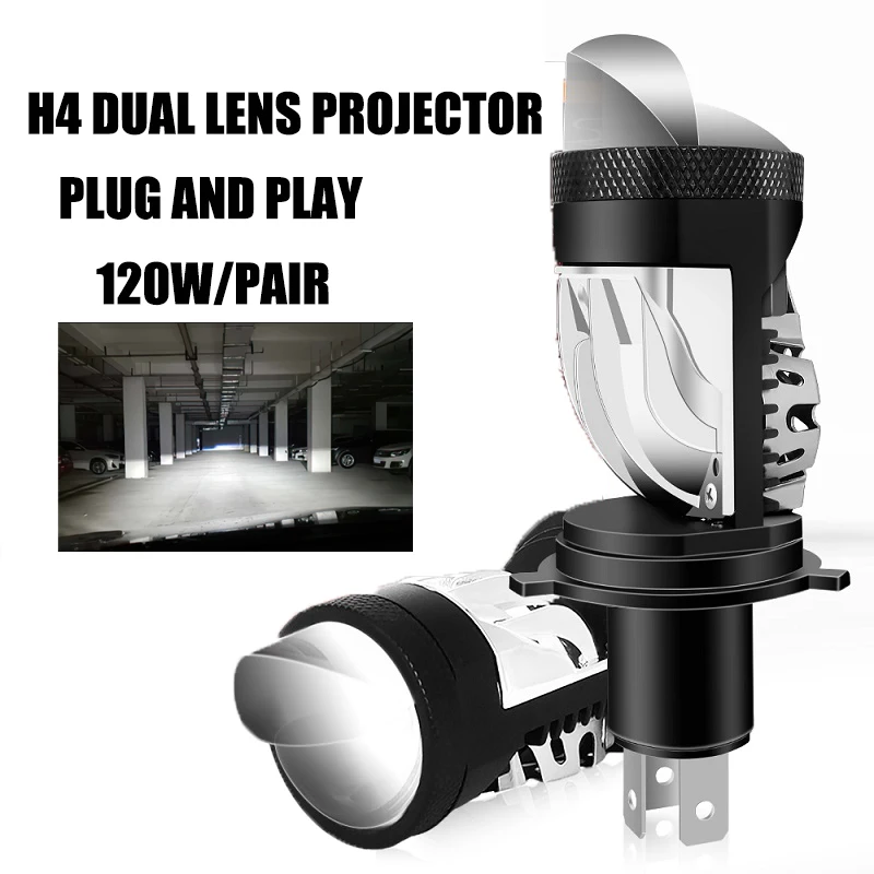 

2Pcs Laser Matrix Headlight Lens High Power H4 Mini H4 Bi-led Lens Projector Lenses For Headlight Plug and Play H4 Led With Lens