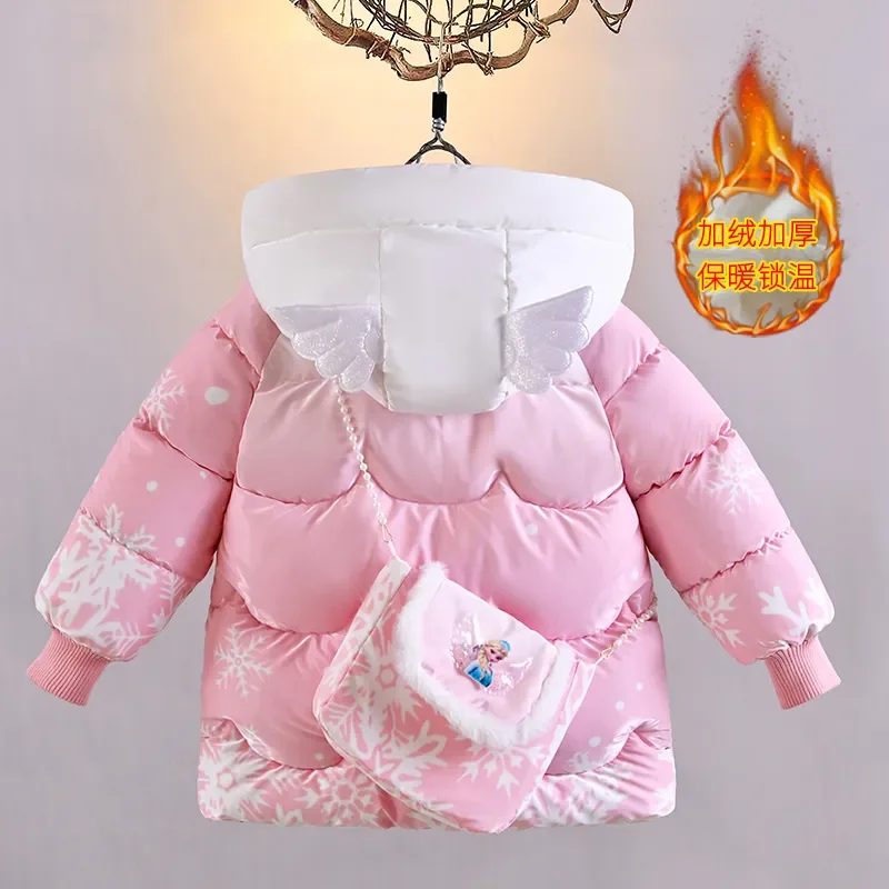 Winter Baby Girls down Jacket Children Frozen Elsa Hooded Coats with Bag Kids Warm Plush Windbreaker Coat Princess Costumes down jacket children jackets girls coat