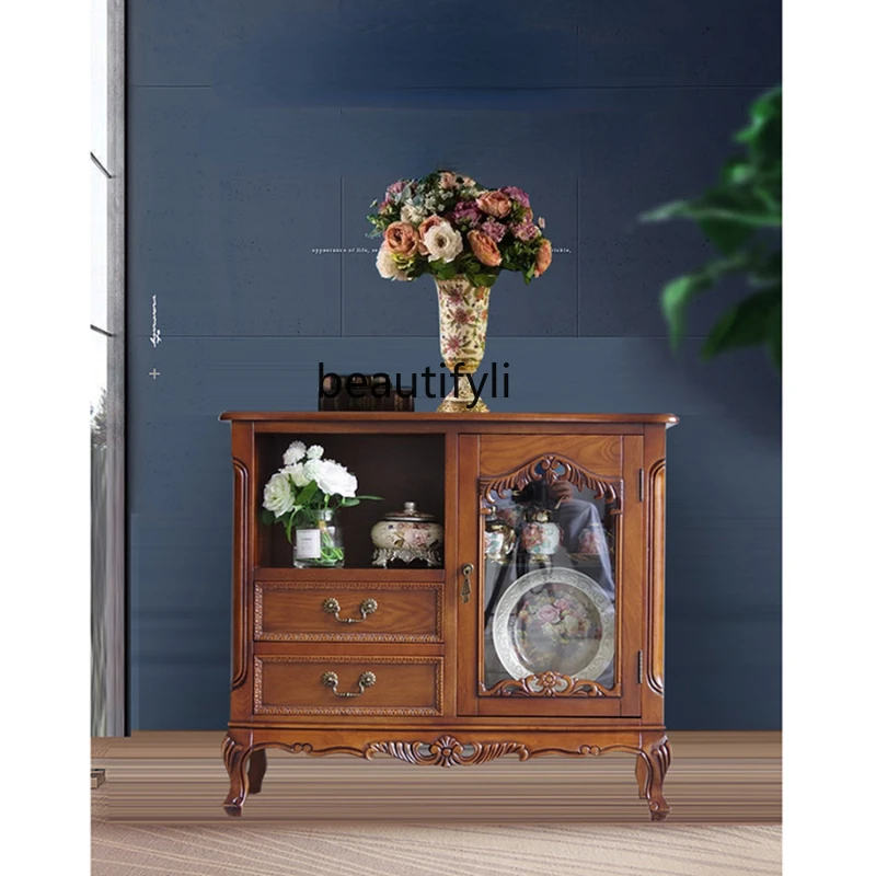 

CXH Complex Classical Kitchen Restaurant Wine Cabinet Tea Storage Organizer Glass Door