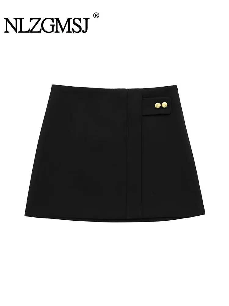 

Nlzgmsj TRAF 2024 Skirts Women Solid Button Simple Lightweight Office Lady Mini Skirt Women All-match Slim Skirt