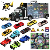 iBaseToy Kids Carrier Truck Toy Set Small Vehicles Helicopters Transport Truck Children Model Car Kit for Gift Party Favors 1