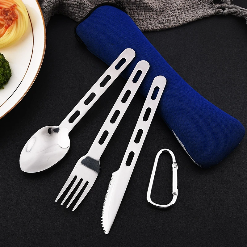 304 Stainless Steel Picnic Tableware Creative Hollow Spoon Fork Knife Portable Camping Cutlery Children's School Dinnerware