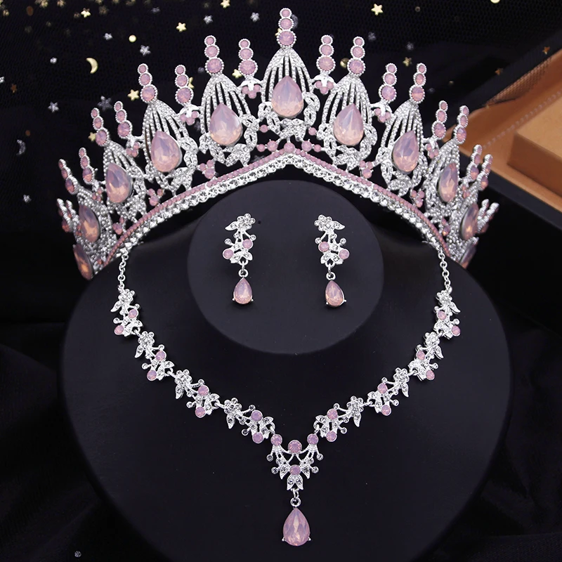 Blue Crown Bridal Jewelry Sets for Women Opal tiara Necklace Earrings Sets Prom Wedding Bride Jewelry Costume Accessories bridal jewelry sets