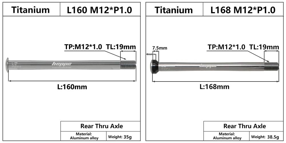 Description Picture 5 of itemHEPPE Bike Thru Axle MTB Road Bike Front Rear Hub Shaft Skewer 12x100/110 12x142/148 Thru Axle Ultra Light Axle Titanium Color