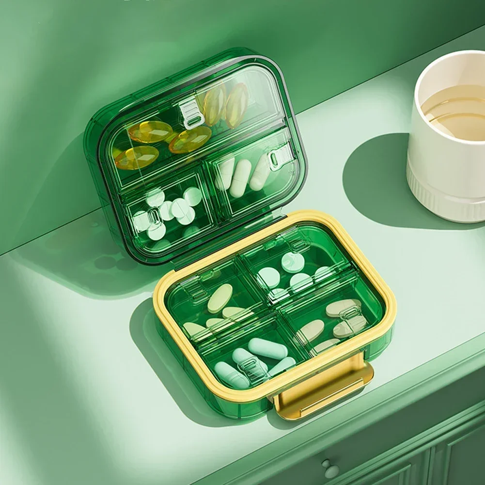 4 Grids Cross Print Pill Box Medicine Box Outdoor Home Pill Case Portable Mini Plastic Pill Storage Transparent Pocket