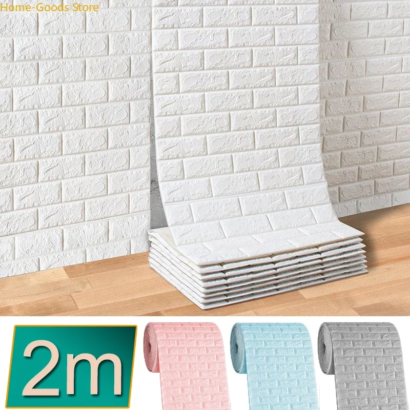 

70cm*2m Long 3D Brick Wall Stickers DIY Decor Self-Adhesive Waterproof Wallpaper for Kids Room Bedroom Kitchen Home Wall Decor