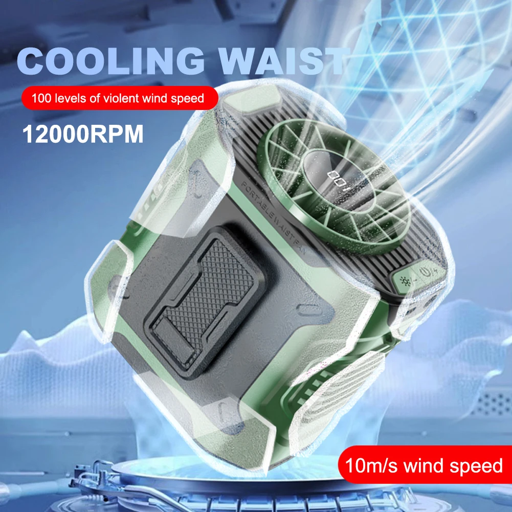 Portable Waist Fan USB Rechargeable Hands-Free Cooling Neck Fan 3600mAh Personal Fan Waist Clip Fan for Outdoor Camping Travel