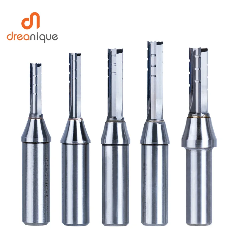 Dreanique 1PC TCT Trimmfräser mit 1/2 Zoll Schaft, 3 Nuten, gerader Hartmetall-Fräser für Sperrholz, Spanplatten, MDF, Holz
