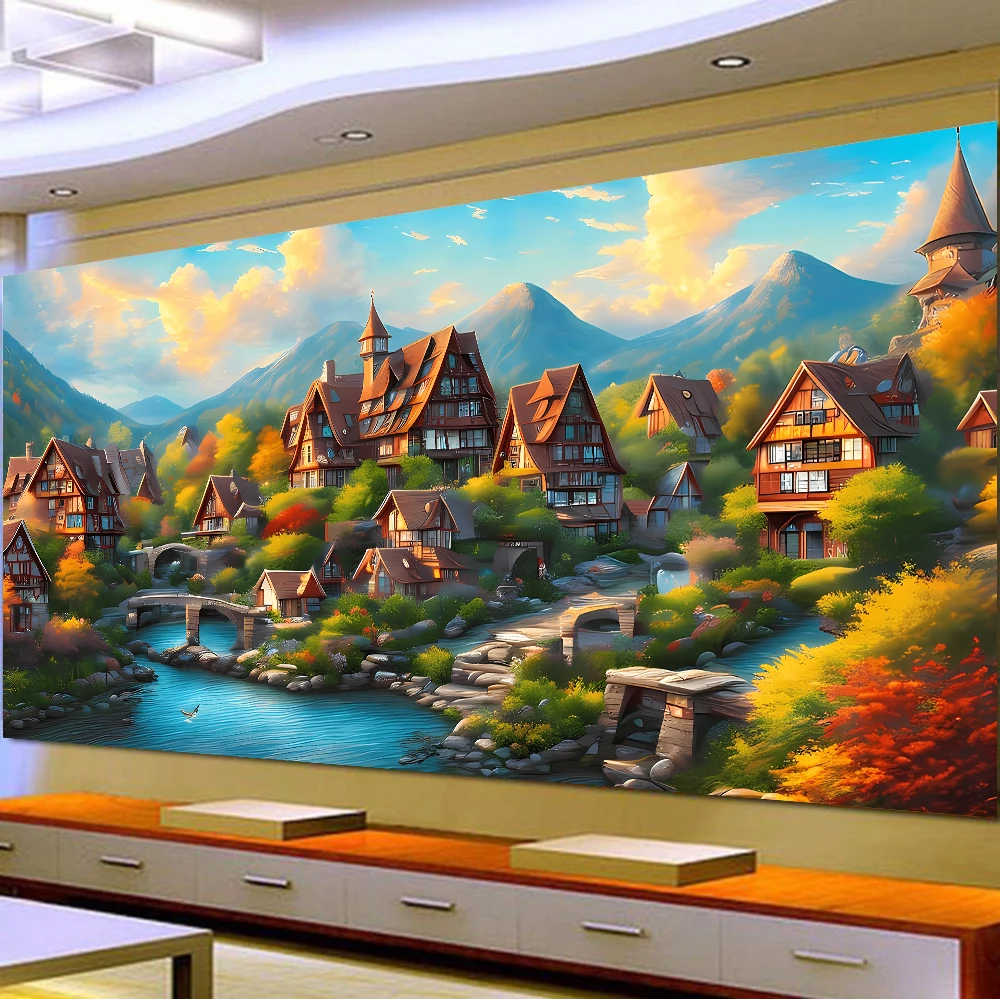 

Большая алмазная живопись своими руками, 5D Вышивка крестиком, настенное искусство, пасторальный коттедж, полная круглая дрель, вышивка для домашнего декора, пейзаж