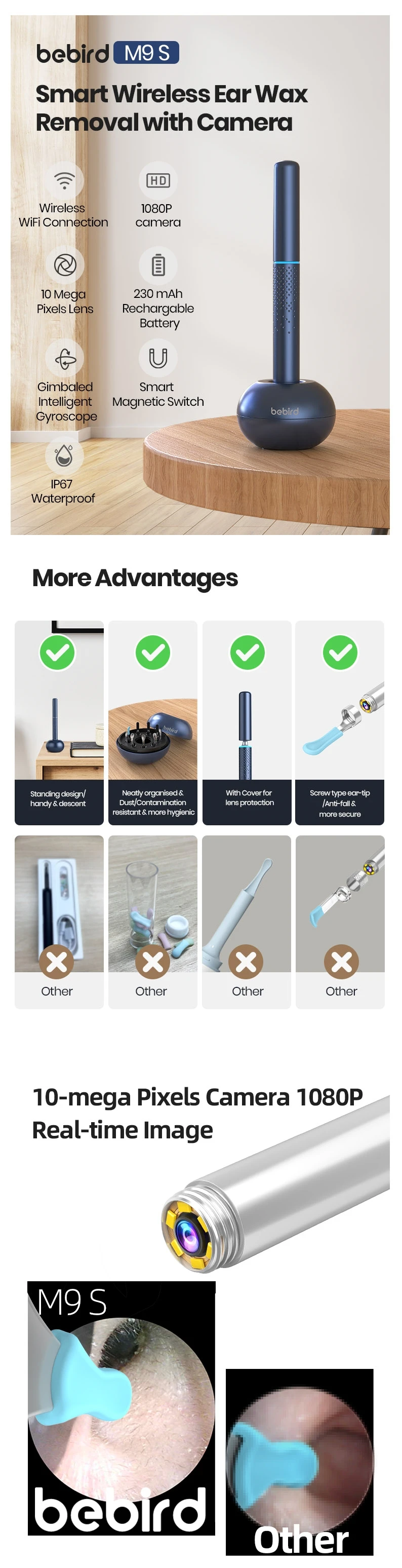 Description Picture 2 of itemBebird M9 Ear Cleaner Smart HD Visual Ear Wax Removal Stick Clean Endoscope Mini Camera Otoscope Borescope Ear Picker Tool Set