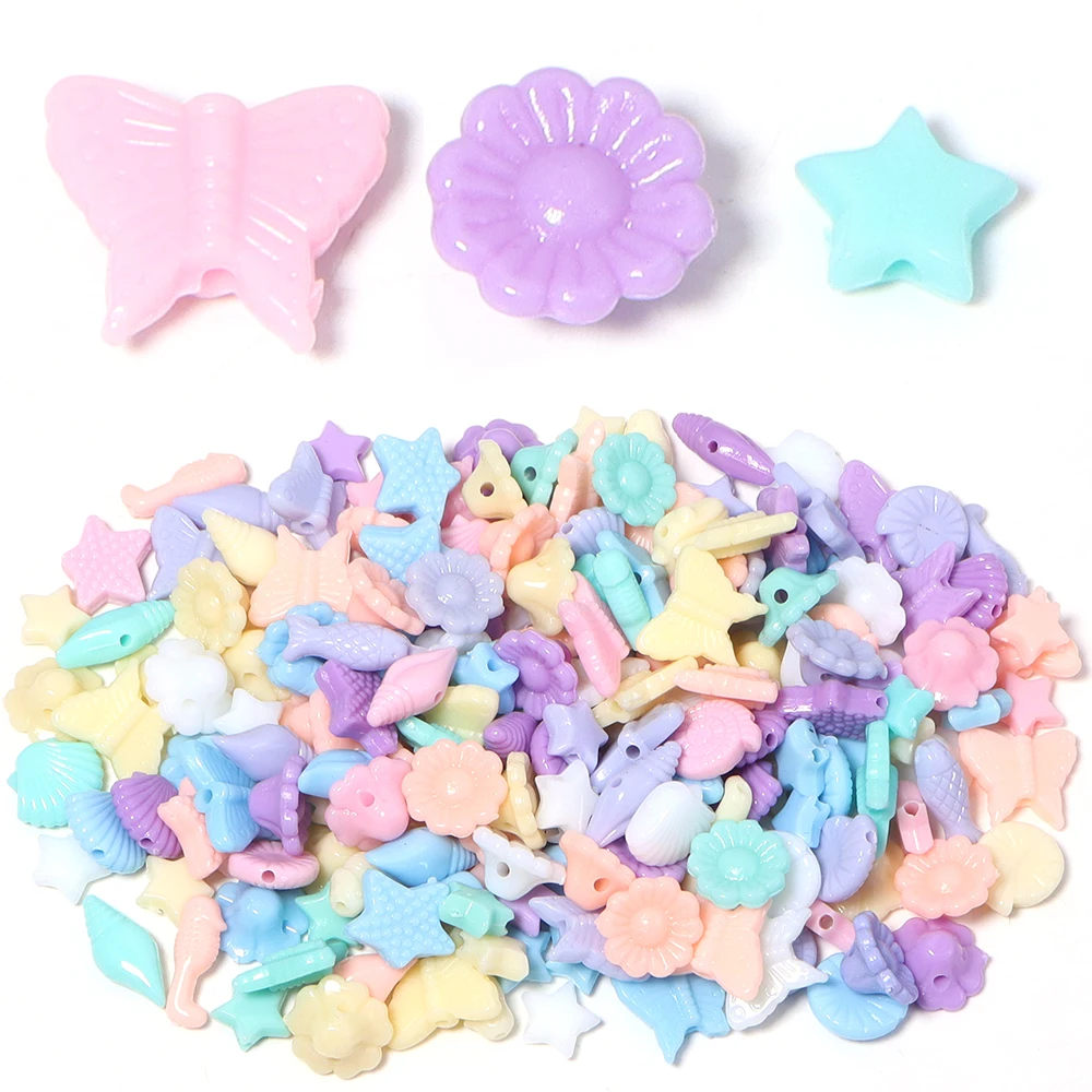 50-100Pcs 아크릴 비즈 나비 해양 동물 꽃 모양의 느슨한 스페이서 비즈 쥬얼리 만들기 DIY 팔찌 액세서리