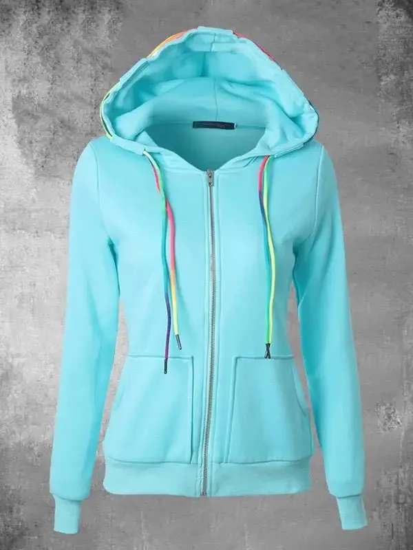 Women's Harajuku Sweatshirt Sleeve Winter Velvet Thicken Jacket Long Solid Color Zip Up Hoodie Social Harajuku Hoodie Clothes