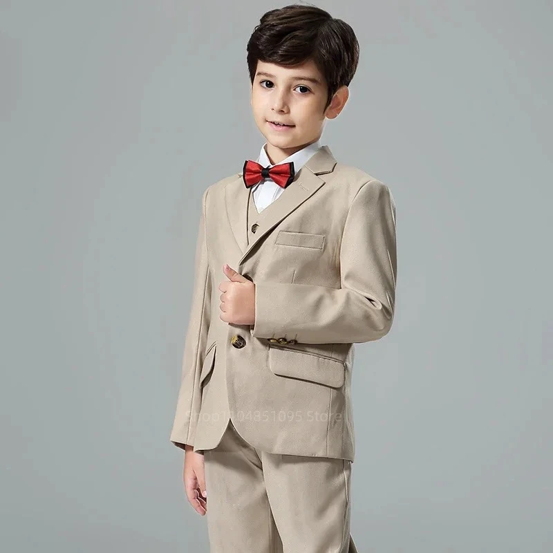 Khaki Boy Wedding Party Costume Notch Lapel 2-Buttons Blazer Vest Pants Children Formal Suit Dress Kid School Graduation Tuxedos