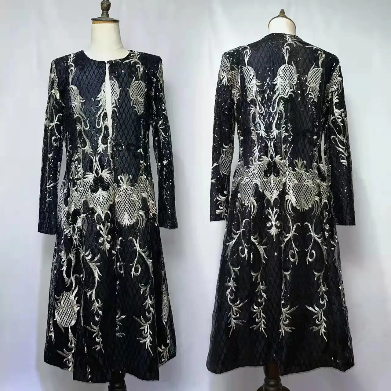 

Длинное пальто с винтажной вышивкой и блестками, мужской певец, DJ, ночной клуб, бар, звезда, блестящее пальто для концертов, костюм для выступлений на сцене