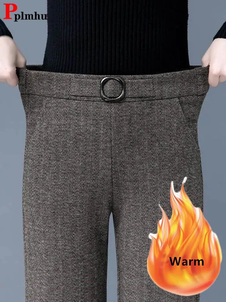 

Женские утепленные шерстяные брюки с широкими штанинами, элегантные теплые бархатные спортивные брюки с высокой талией, модные мешковатые Прямые спортивные брюки, новинка