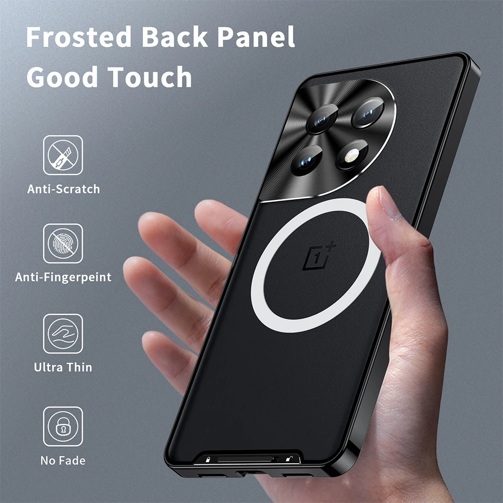 Lightweight Metal Cover For OnePlus 12 Case 1+11 Aluminum Frame Translucent Magnetic Core Hard Back Built-in Lens Protector