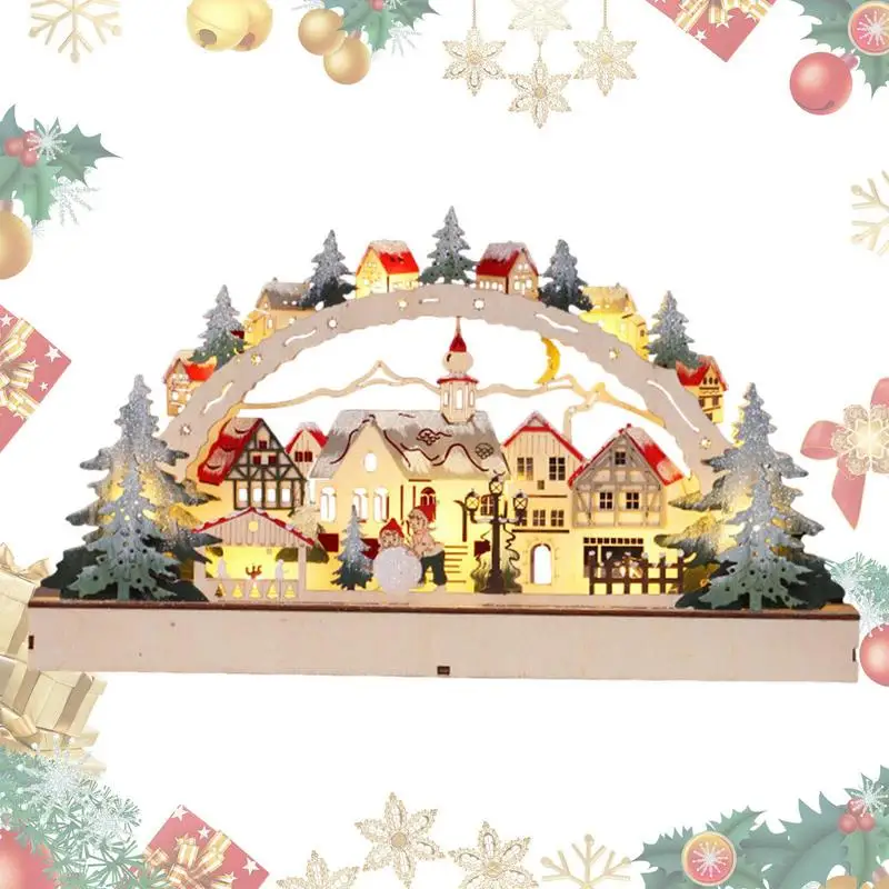 

Рождественские украшения в виде деревни, Рождественский семейный деревянный декор, настольное украшение для дома, офиса, входа, рабочего стола