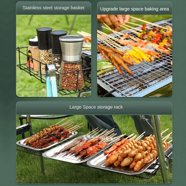 Bbq Grill Outdoors A Hordozható Faszén Grillezőhöz, Kempingtőkemencék Kemping Kerti Grillhez. - Image 3