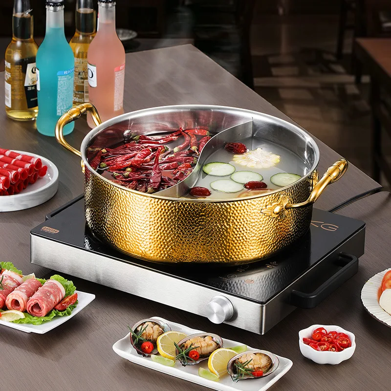

Hot pot pot pan stainless steel hot pot commercial clear soup pot spicy mandarin duck pot composite steel