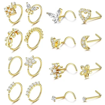 1Pc 20G Nose Rings Studs for Women, Stainless Steel 20G Nose Rings Hoop Screw L Shaped Nose Stud Nose Ring Nose Piercing Jewelry