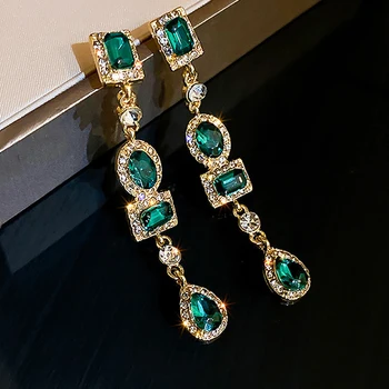 New Fashion Green Golden Long Pearl Tassel Drop Earrings for Women Vintage Jewelry Party Wedding Trendy Dangle Earrings