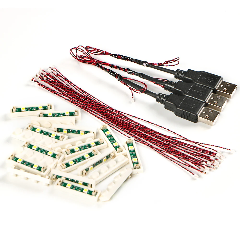 20pcs 1X4 LED 조명 키트 (X in One Lights Powered by USB) 벽돌 도시 DIY 조합 모듈 MOC 벽돌 3710과 호환 가능