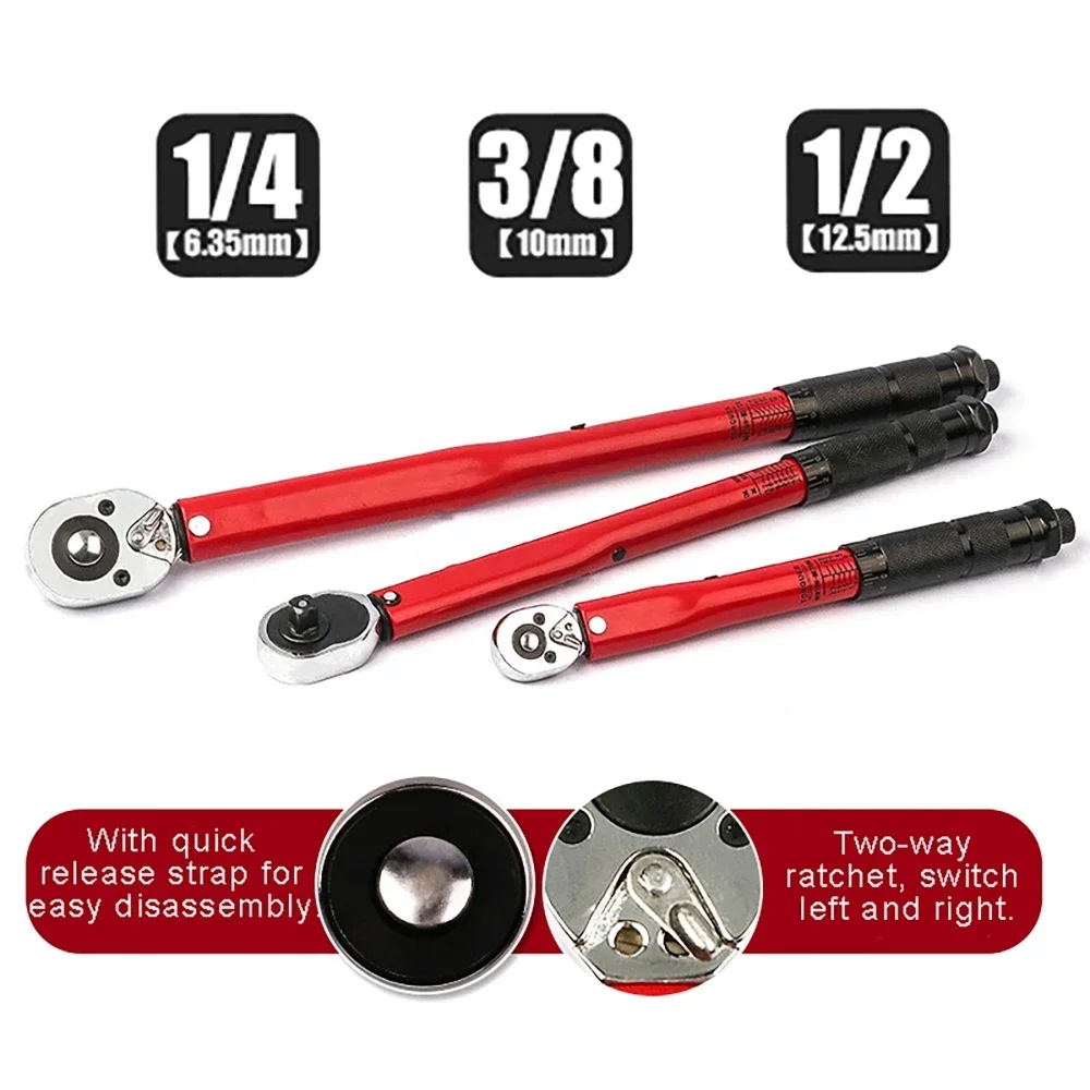 

1/2 3/8 1/4 inch Torque Wrench Precise Reversible Ratchet Torques Key Professional Bicycle Motorcycle Car Automotive Tool