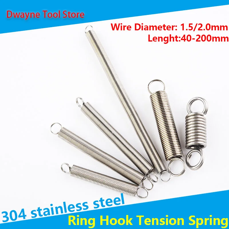 

O Ring Hook Coil Cylindroid Helical Pullback Extension Tension Spring 304 Stainless Steel Wire Diameter 1.5-2.0mm