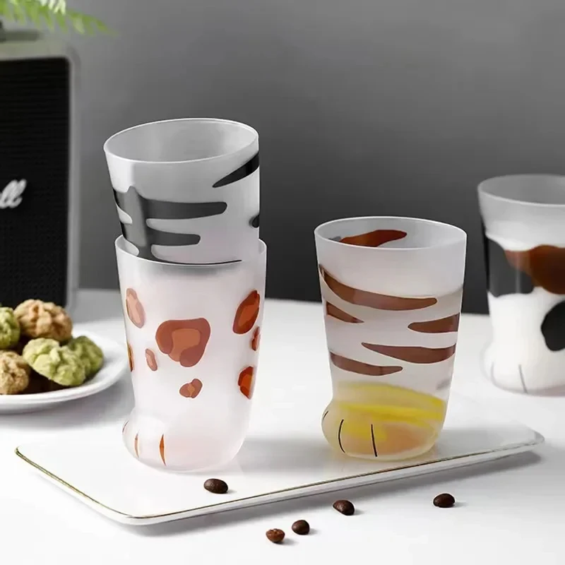 300ml Cat Paw Cup Glass Frosted Water Cup Cat Foot Claw Print Mug for Coffee Milk Kids Cute 3D Paw Drinkware Gifts