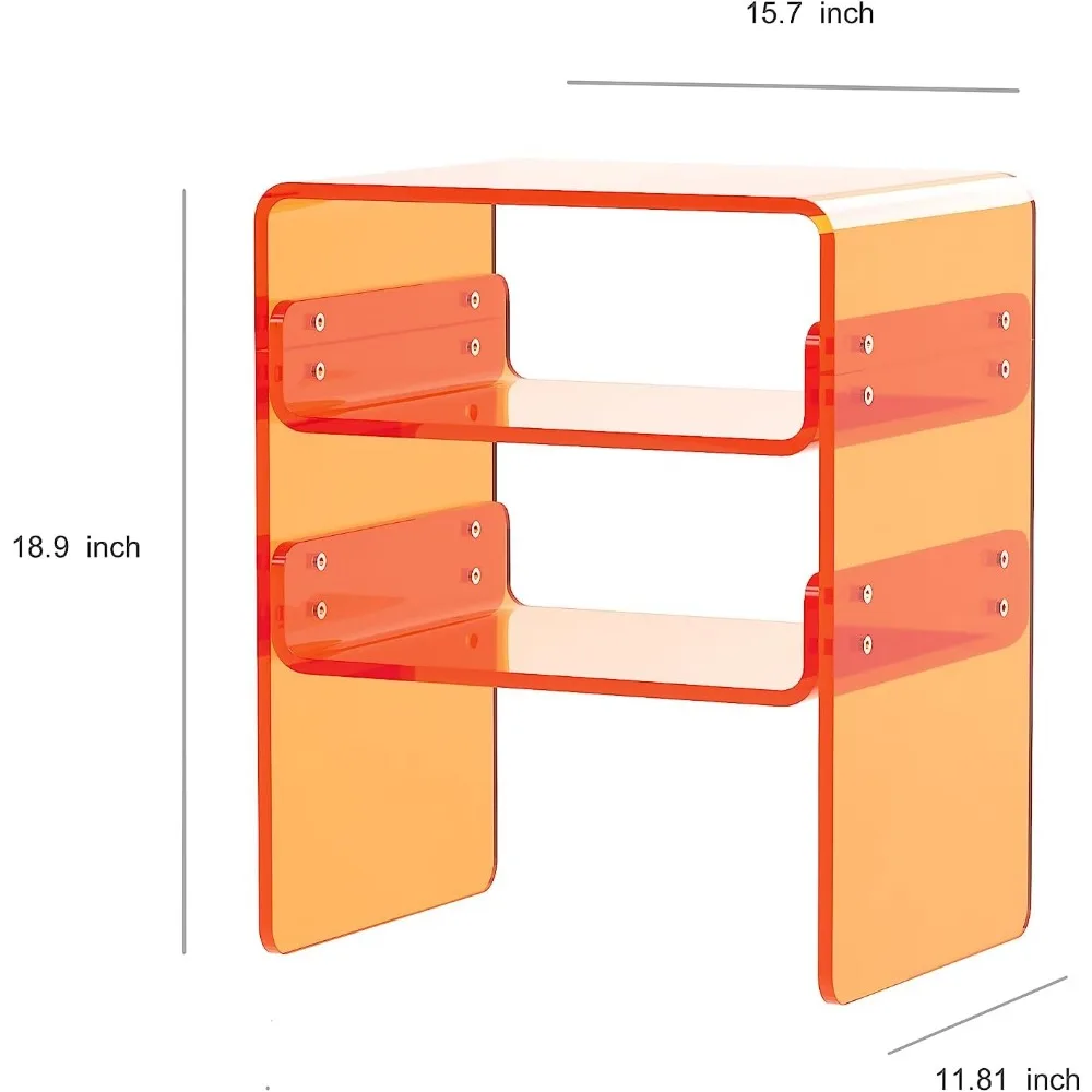 Sleek Acrylic End Table/Nightstand/Bedside Multi-Tiered 3-Level Storage, Space-Efficient 15.7" Dx11.81 Wx18.9 H