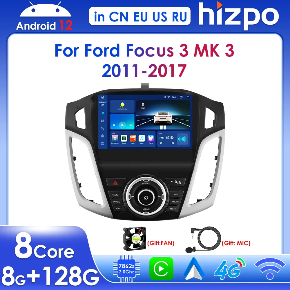 

Hizpo 9" Car Radio with Bluetooth 2din Android 12 for Ford Focus 3 Mk3 2011-2017 Multimedia Carplay Navigation GPS RDS Stereo 4G