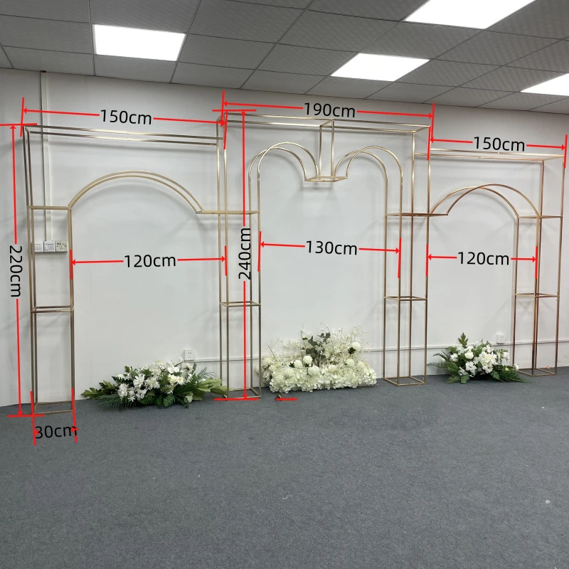 Square Arch Flowers Rack Gold Set Party Stage Decor Electroplate Wedding Background