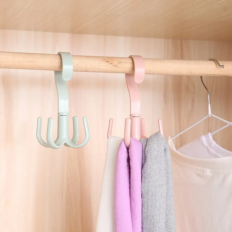 5pcs pink movable four-claw hook multi-functional rotatable hanging bag hat scarf dormitory storage punch-free multi purpose hooks bag hook wall organizer hook wall mount hooks