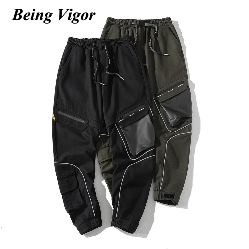 

Being Vigor 100% Cotton Mens Cargo Pants Ankle Length High Street Hip Hop Joggers Male Harajuku Casual Track Parachute Pants