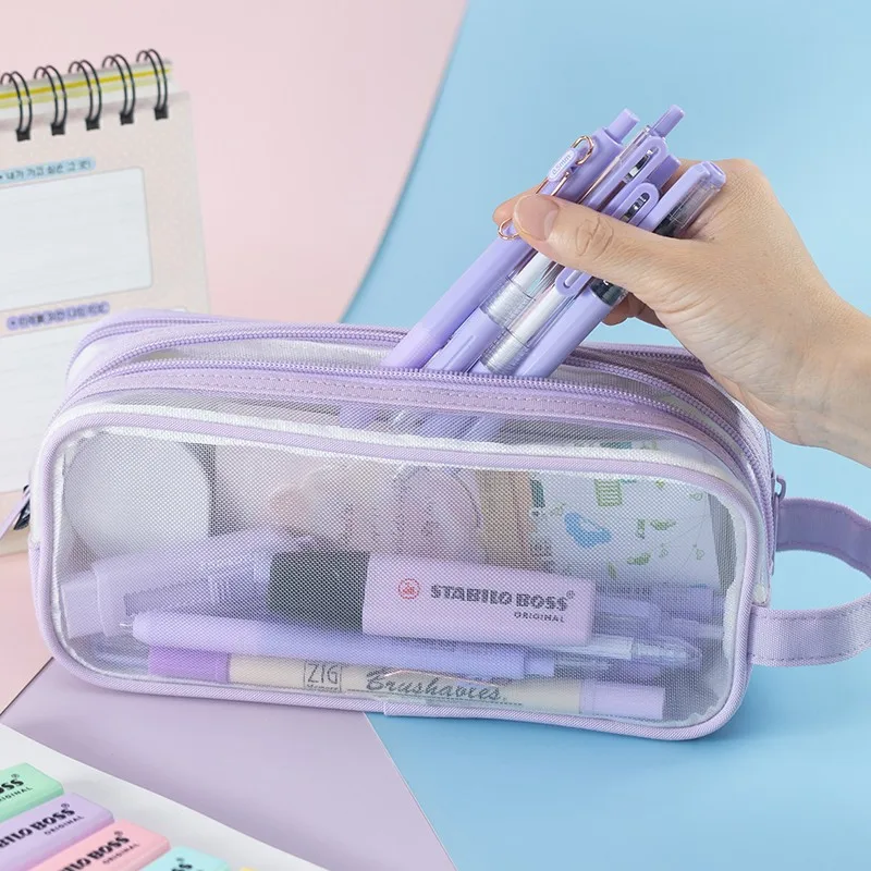 Large Transparent Pencil Case Pen Pouch Visible Mesh Pencil Bags with Zipper  for Teenager School Stationery Organizer Supplies - AliExpress