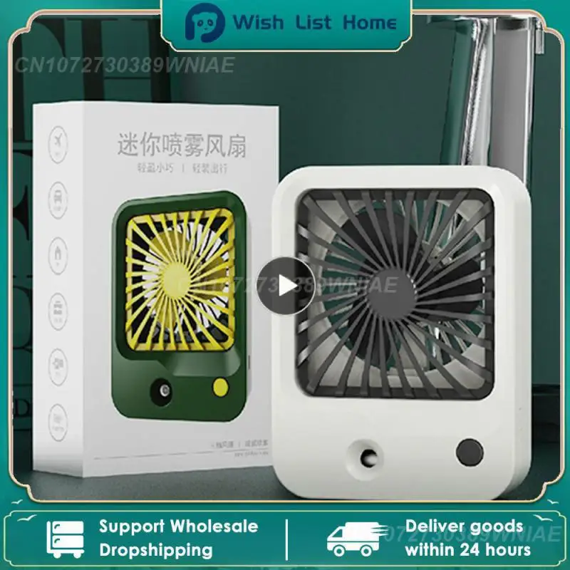 

Mini Fan Plastic Case Mute With Spray Humidification Function Built In Large Capacity Lithium Battery Easy Button Control