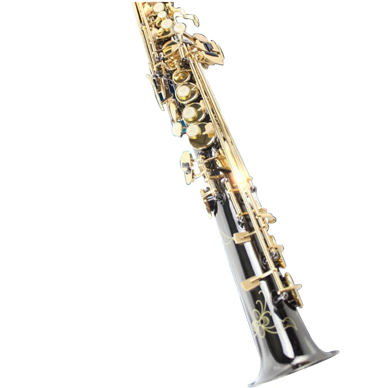 

Прямой саксофон SUZUKI Soprano с черным никелевым золотым ключом, музыкальный инструмент B, плоский Сопрано-саксофон с искусственным рисунком