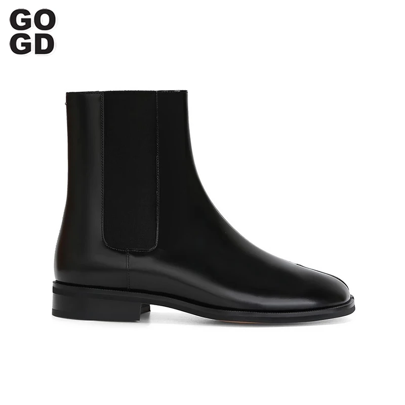 

GOGD Genuine Leather Casual Fashion Chelsea Boots For Women New Spit Toe Ankle Boots Slip-On Round Toe Elegant Style Office Lady