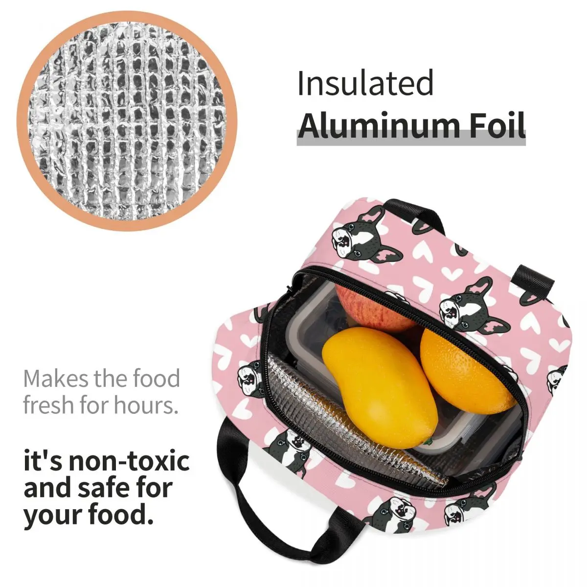 Lunch Bags for Men Women Bulldog Dog Thermal Cooler Portable School Animal Oxford Lunch Box Handbags