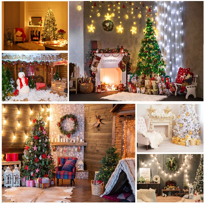 

SHUOZHIKE Christmas Theme Indoor Photography Background Christmas tree Fireplace Portrait Photo Backdrops YXSD-06